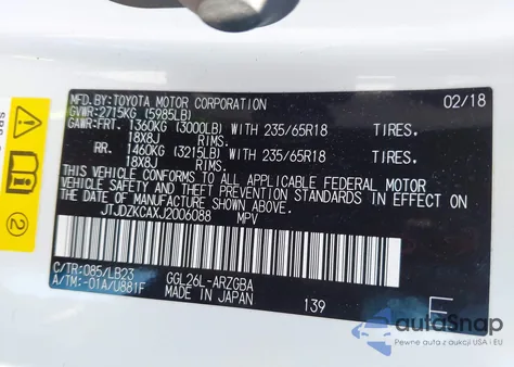 2018 Lexus Rx 350L Premium z USA, uszkodzony, nr VIN JTJDZKCAXJ2006088